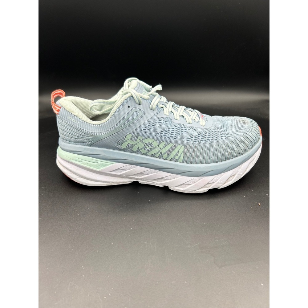 Hoka One One Bondi 7 Blue Fog Running Shoes Womens 8 Wide 1110531 BFBG